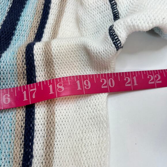 Soft Surroundings Bimini Knit Hoodie Sweater Medium Blue Striped Cotton Pullover - Picture 8 of 9